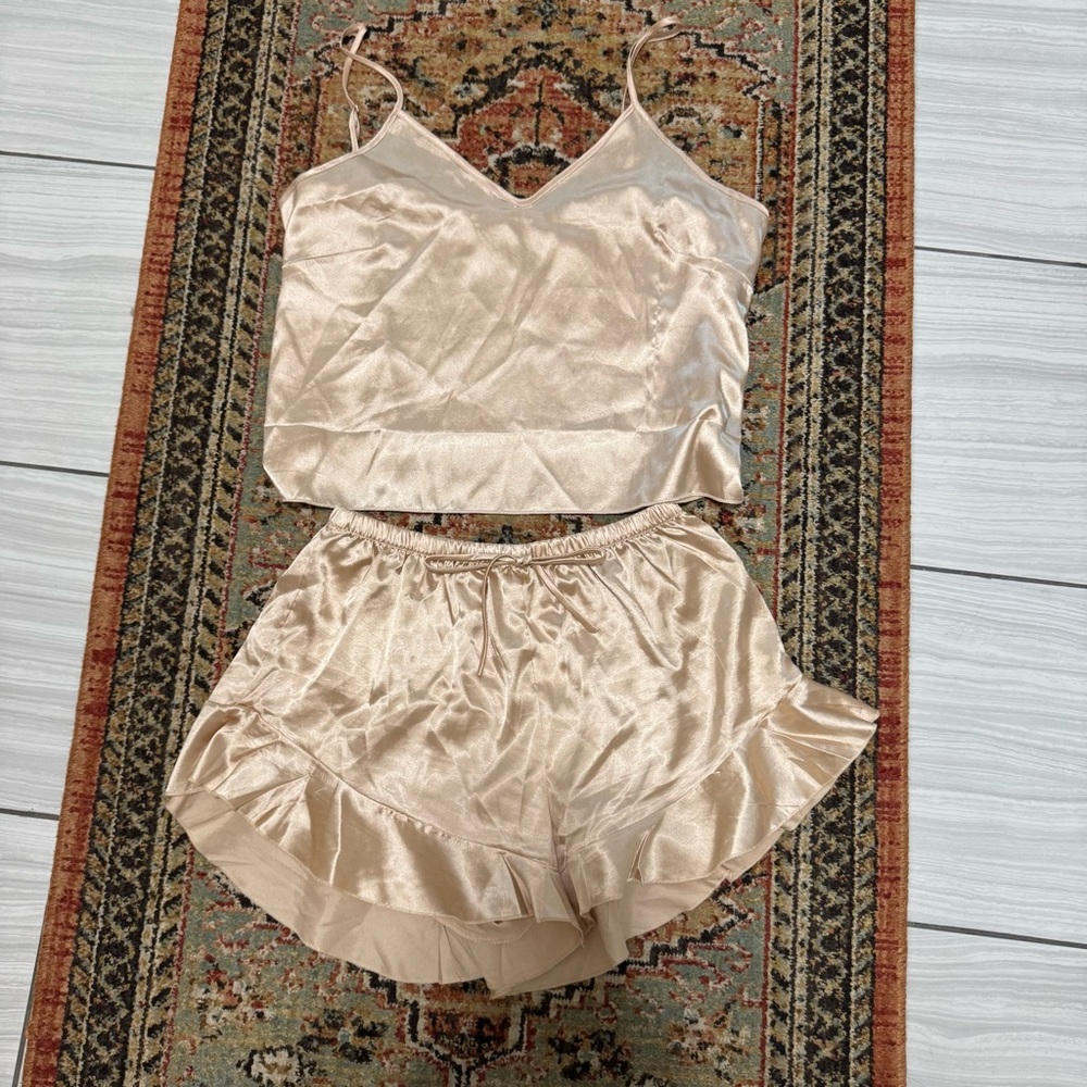 Elegant Cream Satin Sleepwear Set